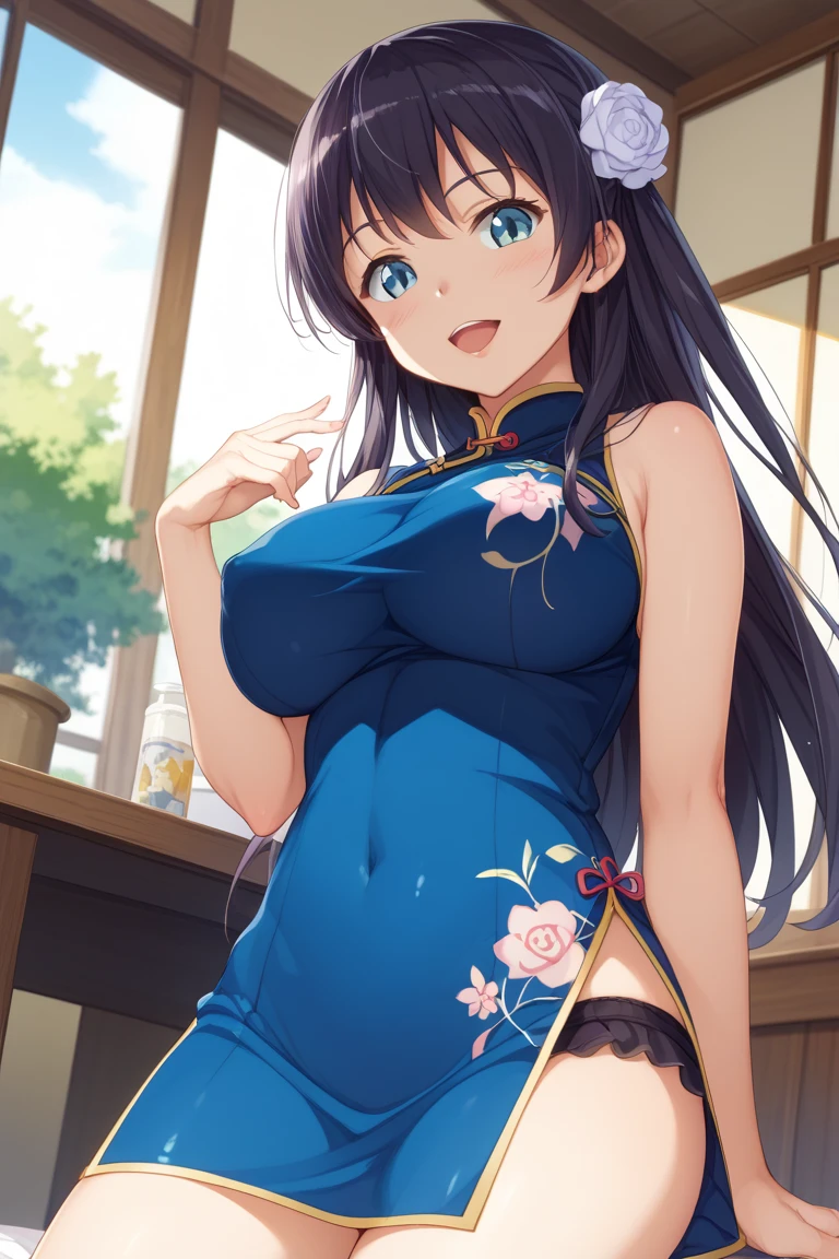 (masterpiece, highest quality, super detailed), (figure), (detailed and beautiful eyes), (1 girl), (alone), metallic micro bikini, looking at the viewer, cowboy shot, ((Ahe face)), better hand, perfect hands, five fingers,spread legs,((purple metallic cheongsam)),Mansuji,(transparent nipples),oily skin,semen,sex,beautiful eyes,on the bed
