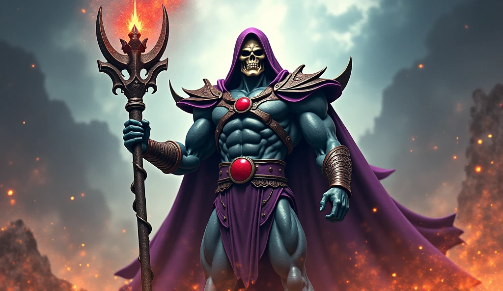He Man and the Masters of the Universe. Skeletor is recharging his mystical energy and scolding his evil minions from his (throne of diabolical power) inside Snake Mountain.