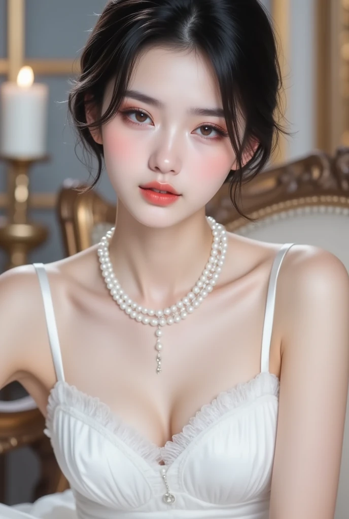 Exiled Princess, Humiliation, Huge Nose Ring: 2, Half Squat, Begging, Pathetic, Bondage Traction, Royal Pearl Jewelry, Princess Crown, Light White Light Evening Gown, Pearl High Heels, Long White Stockings, Stiletto Heels, Big Breasts, White Skin, 8k,