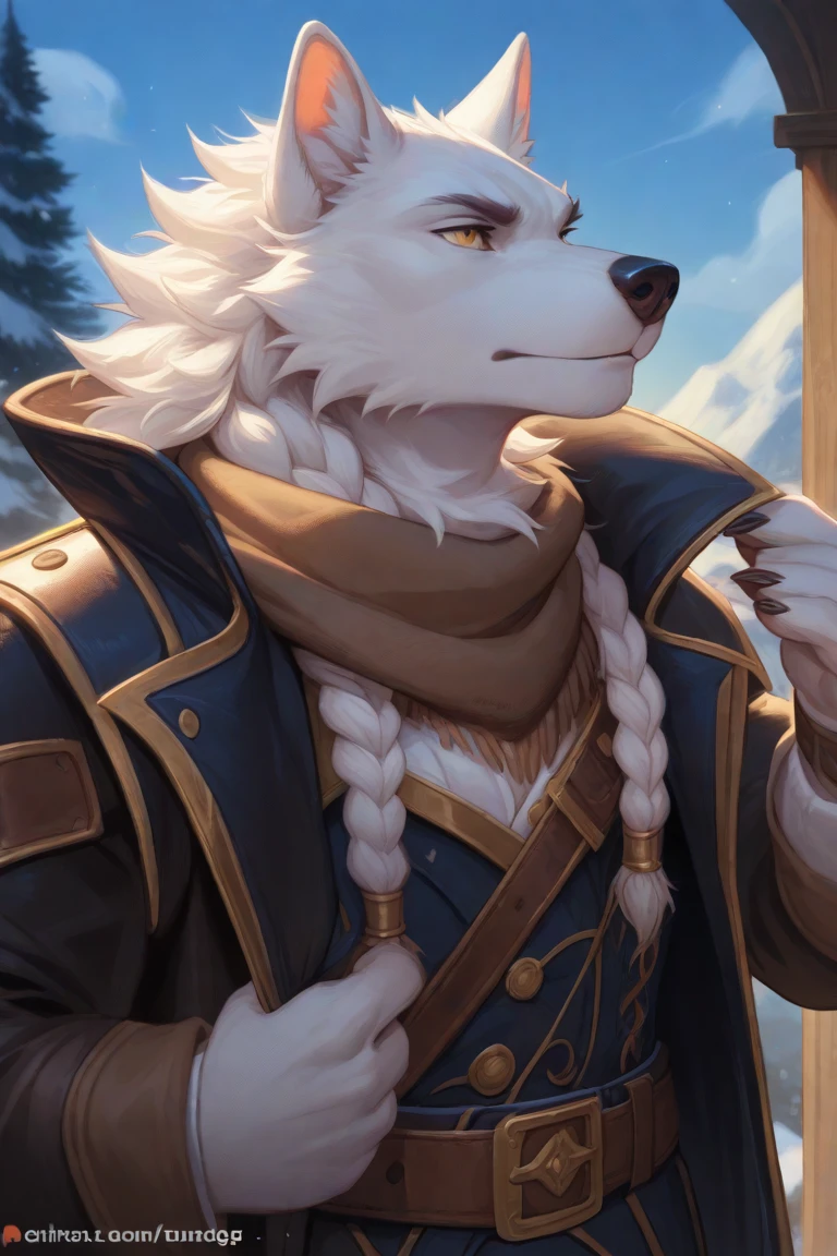 by zackarry911, by zaush, (by personalami:0.5), One, Ahab, bull, brown fur, Two horns, white horns, white beard, back view, crawling position, barely contained, pants, uniform, military, military uniform, peaked cap, Men's Second, kemono, hot body, muscle, Beautiful, sexual, Attractive guy, (Detailed grey eyes), brows, (masterpiece, A high resolution, Best quality), 4K, a male, Ahab portrait, Beautiful shadow,