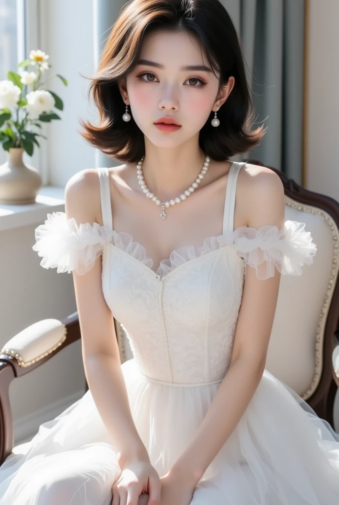 Dark Purple Lace Good, (((Very elegant and beautiful, Perfect detail, Very detailed))), whole body, The most detailed girl, Written boundary depth, 美しく詳細なwhole body, Thin legs, 1 girl, 30 years old, Very short hair, Spiked Hair, Gray and silver hair, Beautiful detailed hair, Perfect Face, Expressionless, Beautiful, detailed, deep eyes, Please open your mouth a little, Delicate arms and hands, Pale skin, Earrings, Beautiful and gorgeous necklace, Colorful background, HD background, Blurred Background, Very delicate and beautiful, masterpiece, (((Highest quality, Very beautiful 8K CG wallpaper))), (((Trendy hairstyles))), (Inside the room,Stylish interior,window),