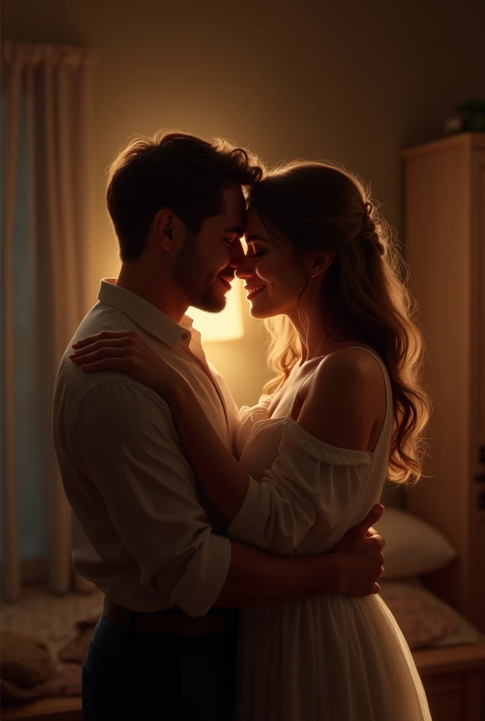 Couple in the room taking a photo in the mirror without showing their faces