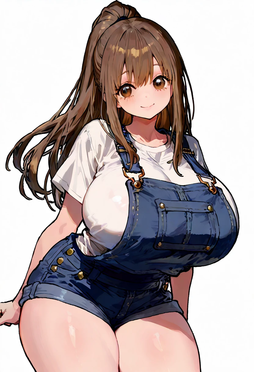 Plump, 21 year old, big breasts, black hair, brown eyes, chubby, smile, (cow girl Kemonomimi: 1.5), blue jeans overalls, longer hair, anime