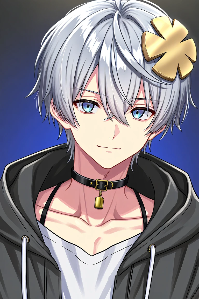 maleの子1人,alone,18-year-old,male,Sit in the cave,Shocked facial expression,blush,Close-up photo,Cross Necklace,good looking,Messy Hair,Perfect Face, Gray Hair,No shirt (nude), Six Pack Muscles, Black trousers,blue eyes,Purple eyes, Cat ear
