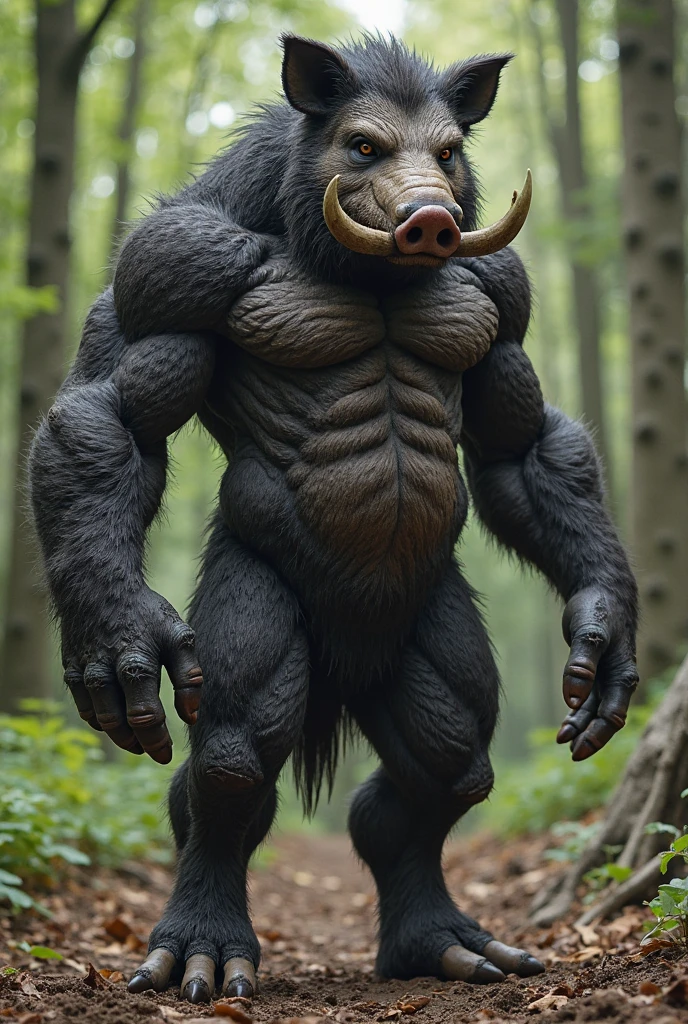 monster like bear, strange devil face like crazy cow, in livestock farmer,
