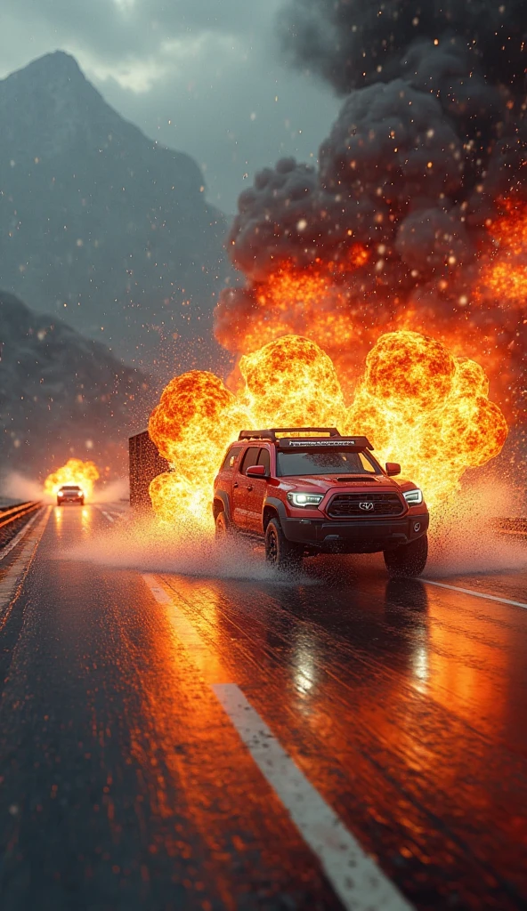 (Best quality, 8k, 32k, Masterpiece, UHD:1.2),bomb explosion in city with car --auto --s2