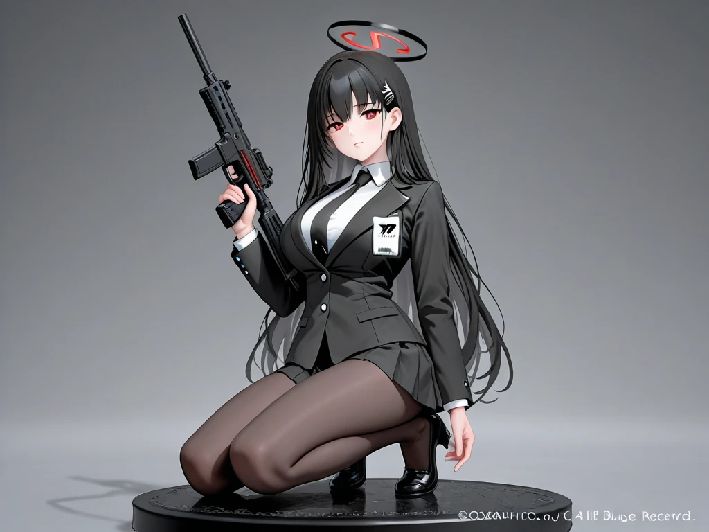 masterpiece, Highest quality, figure, Super detailed, In detail, High resolution, 8k wallpaper, Perfect dynamic composition, Splatoon, Black Hair, Gun holding in hand, Inkling, Girl. School Blazer, Thick thighs, background(classroom)