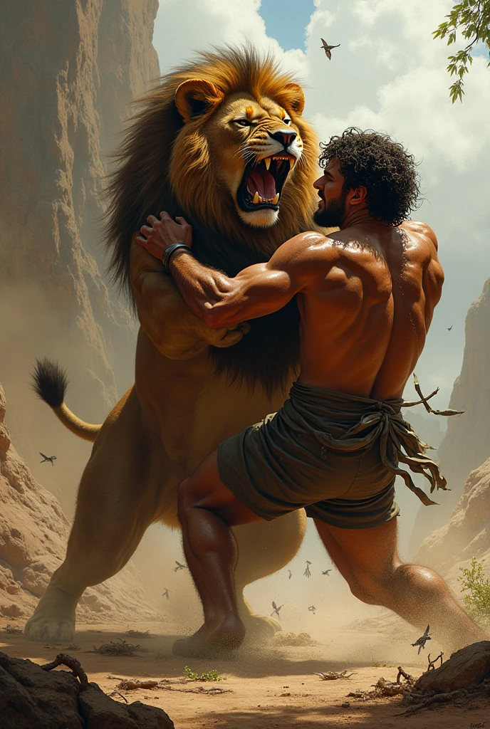 Samson Wrestling With Lion Samson's Valor Lion Battle Art Biblical Strength Biblical Hero Samson Fighting Lion 