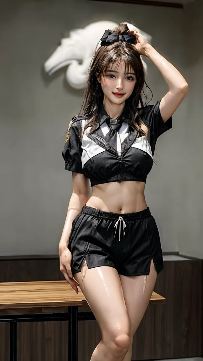 1girl,solo, parted lips,
( midriff),(legwear),
street, hand on own chest, looking at viewer, realistic,