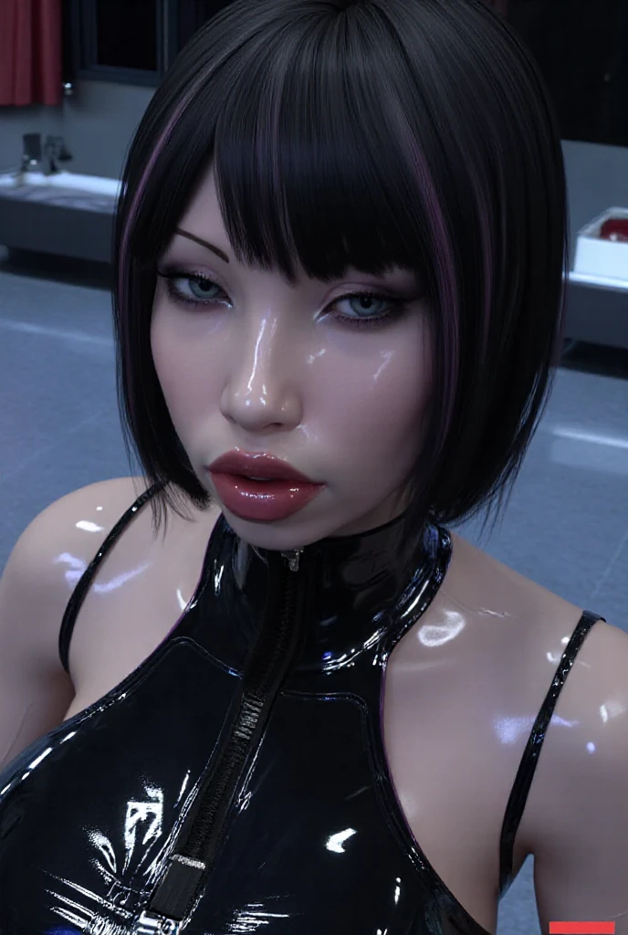 Nudes, Mavis, naugthy Stuning big tits,  pussy, makeup gothic, red lipstick, blue eyes short black hair, with bangs, style bob, perfect detailed 3D