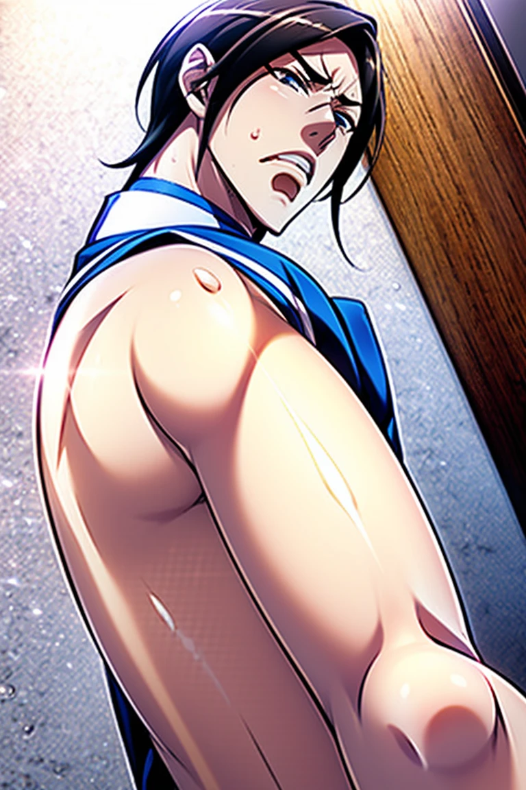 Naked Man、tears、spread legs、penis、anal、analセックス、blackboard、(Levi Ackerman)、black eye
