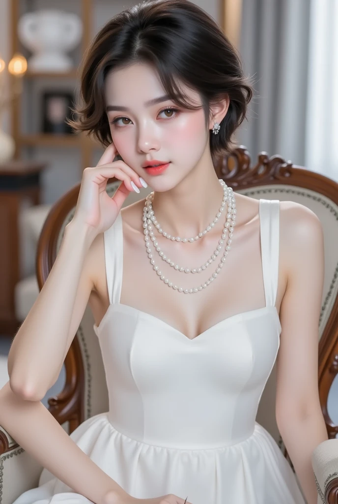 pearl jewelry,Pearl Accessories,Pearl Necklace,Immerse yourself in the surreal world of AI platforms。, Every detail is accurately recorded. Experience the beauty of the female anatomy。sexy royalty,whole body,,