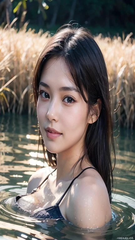 ((Highest quality、masterpiece、8K、Best image quality、Ultra-high resolution、Award-winning works)、(Close-up face of a woman:1.35)、(Naked face close-up:1.3)、(Accurate anatomy:1.1)、(View from behind:1.1)、Ultra-high resolutionの輝く色白美肌、The most detailed face、Ultra-high resolutionの詳細な顔、Ultra-high resolutionの髪の毛、(Ultra-high resolutionの煌めく瞳:1.1)、Beautiful face drawn in every detail、(Blurred Background:1.1)、very bright and vivid、beautiful japanese actresの顔、(An open-air bath surrounded by nature in a hidden area deep in the mountains:1.1)、Stretch your legs in the hot spring、(hot々Steam rises from the hot spring in:1.1)、(Fantastic Fog:1.1)、Beautiful and bright sunset、Spectacular Cinema Lighting、The most romantic sunset、Ultra-high resolutionの艶のある唇、Glossy and moisturized skin、Beautiful natural open-air bath、Romantic love sensation、perfect beautiful teeth