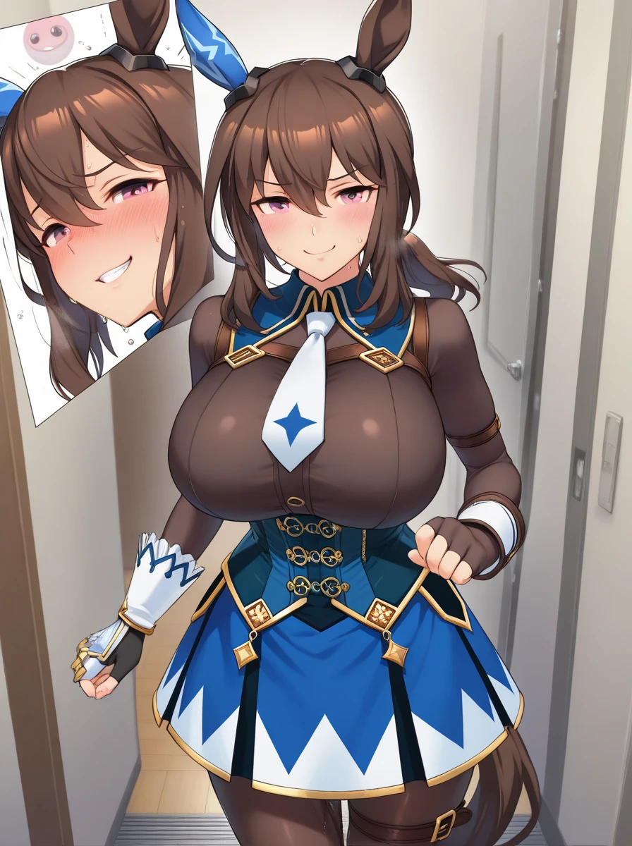 long penis, 1girls , 1boy, pov, penis between the breasts, breasts squeeze together, comedy, , ,a girl from different universe coming out from the portal and accidentally gives me a titfuck, glowing portal, circular frame, glowing, cleavage, areola slip, midriff, pubic hair , room, in my room , she accidentally lands on the crotch, bed, motion effects motion lines , comedy situations, surprised , precum