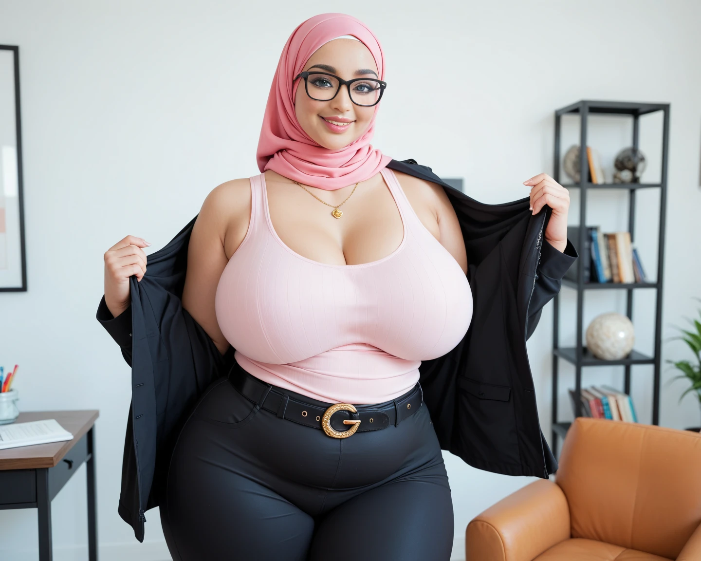 (((Straddling))), 77-years-old, "Very angry facial reaction", "Hijab", Bbw chubby Fat & Thong, Naked at Music Studio , (((Naked Colourful))). Floral Pattern , she is screaming in pain. Boots, (((Corset)))