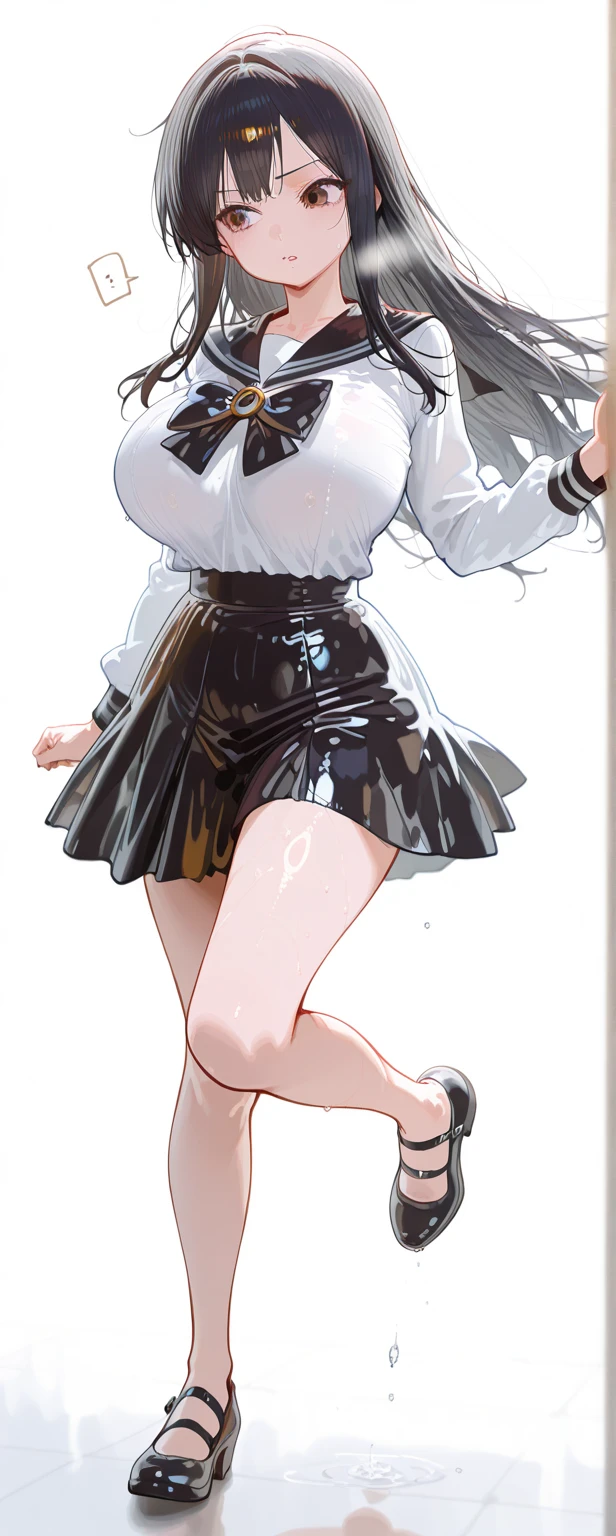 (((Perfect body,White and tender skin,(((Blue and white sailor suit, black high heels, and a bright red bow on the chest))),(((SMUsagiTsukino,Slender and soft golden hair, crystal clear and delicate skin, bright blue big eyes, thin cherry colored lips,,))),((masterpiece)),highres,((Best quality at best)),masterpiece,quality,Best quality,((( Exquisite facial features,Looking at the audience,There is light in the eyes,(((lol,happy)))))),(((Light and shadow,Huge breasts,))),(((Looking at the camera,black background,From below,Looking up))))