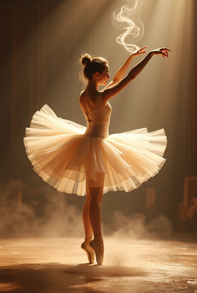 Create an image that has a ballerina tutu, pointe shoes, and musical notes.