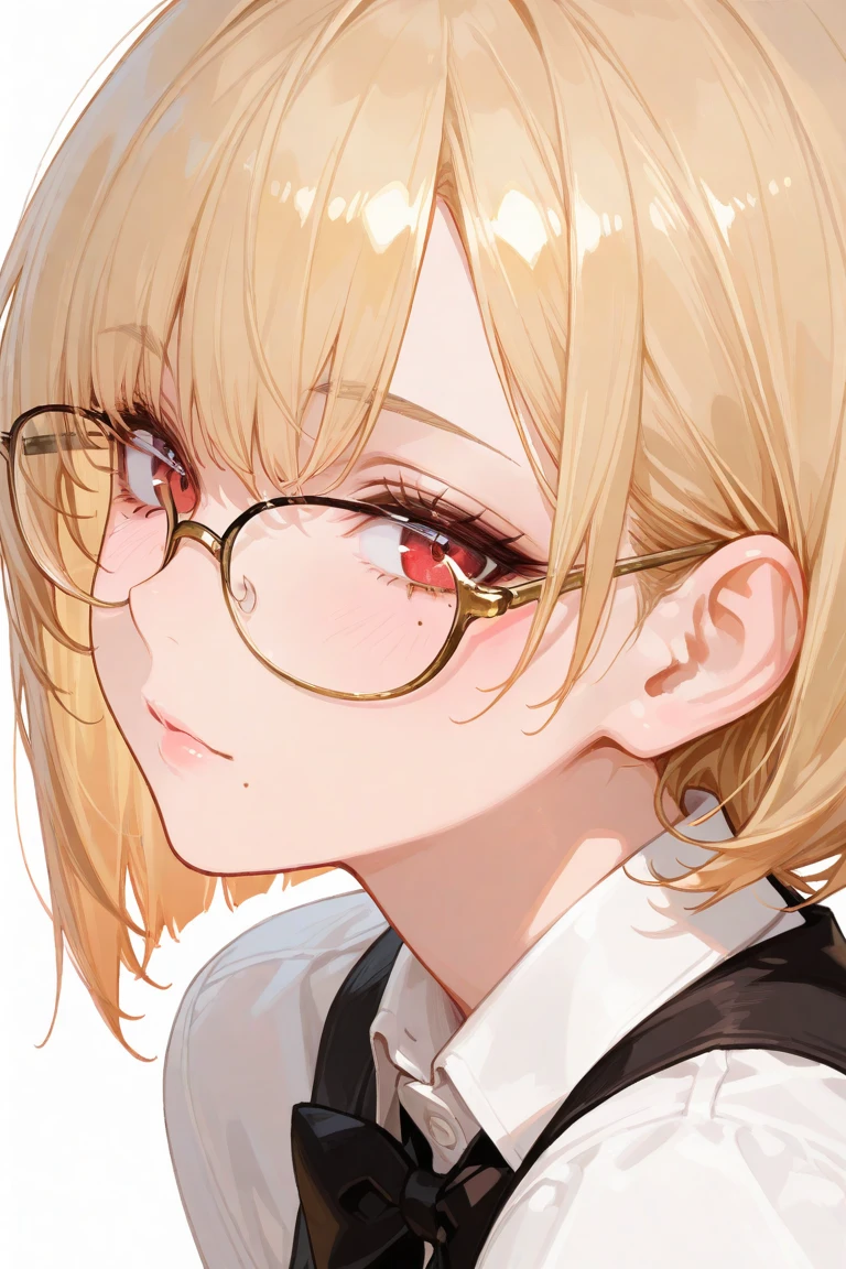 (masterpiece:1.2, best quality), (real photo, intricate details), solo, 1milf, house, close-up of face, maid outfit, (front focus), large round earrings , wearing glasses, Look at me, bangs, short hair, blonde hair, layered hair