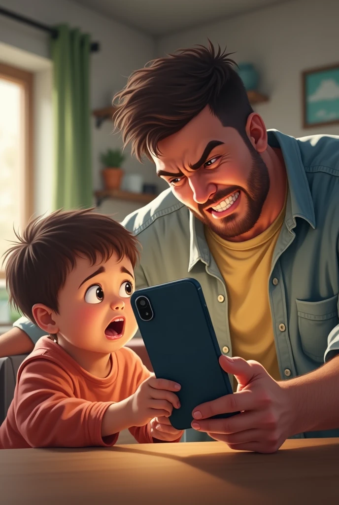Children are fight each other while father is busy with phone