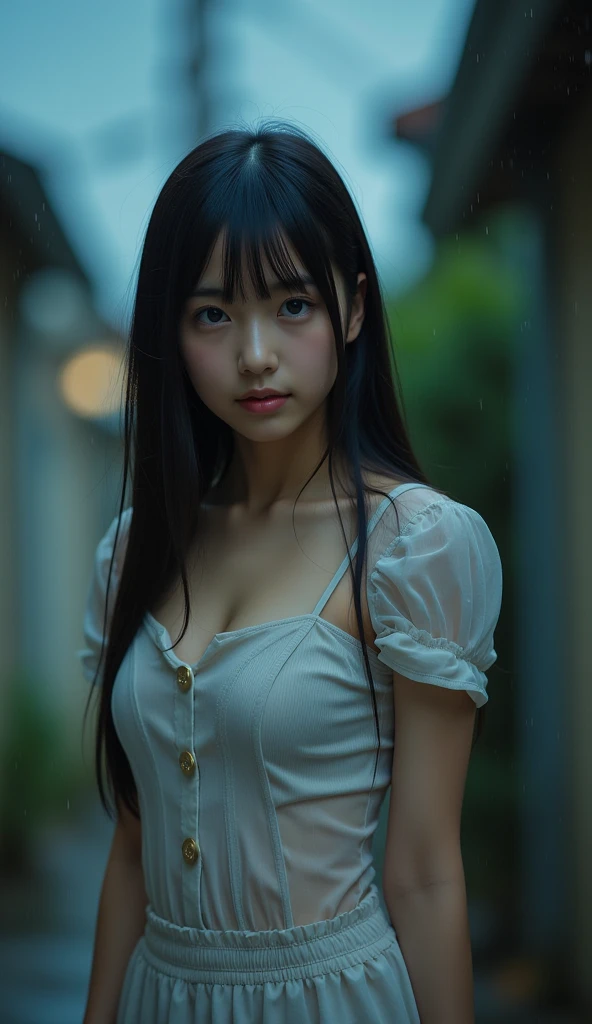 (((round face, drooping eyes, in the dark night))), (straddling the top of safety fence for masturbate in various place), braid, (various patterned casual dress), butt, panties, ((trees, plants)), spread legs,