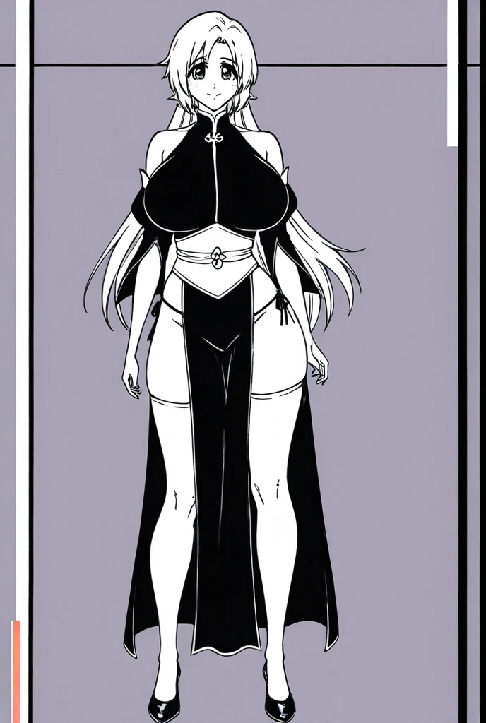 ((best quality)), ((masterpiece)), (detailed), perfect face, full body, black dress, black hair, long hair, hime hair style, elf ear, big tits, big ass, white pale skin