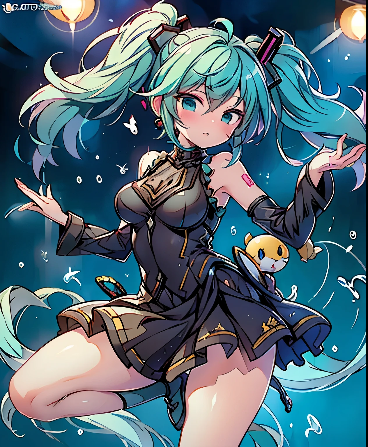 DRAGON BALL, BLMLONG, AQUA HAIR, BLUNT BANGS, LONG HAIR, PLAYBOY BUNNY, RABBIT EARS, BLACK PANTYHOSE, RED BOWTIE, WRIST CUFFS, BLACK LEOTARD, LARGE BREASTS