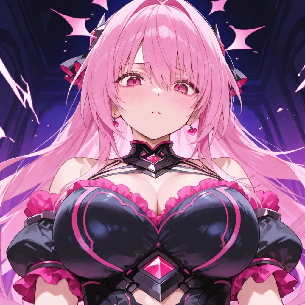 Erotic Garden Feather々village Tall, big-breasted adult wife Purple sequin corset gothic ta off shoulder garter belt fishnet tights black background heart bedroom dark theme evil fallen temptation excited condescending smile yandere trance sexy pose upper body emphasis upward gaze