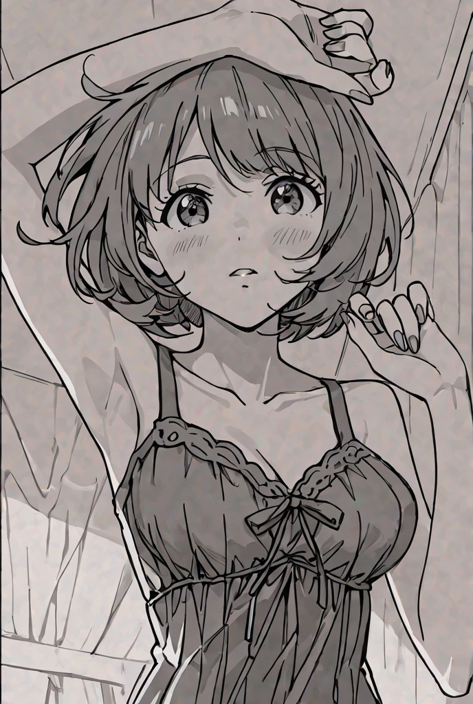 One Mature Woman、A normal 70 year old lady from the neighborhood、Realistic facial wrinkles、voluminous shorthair、nude、Perfect Makeup、Red lips、(Japanese manga style, 超High resolution, 16K, High resolution, masterpiece), Very detailed, Perfect Anatomy, Beautiful eyes、Anatomically correct eyes、Correct eye position、Detailed face, Detailed eyes, Washing up in the kitchen、