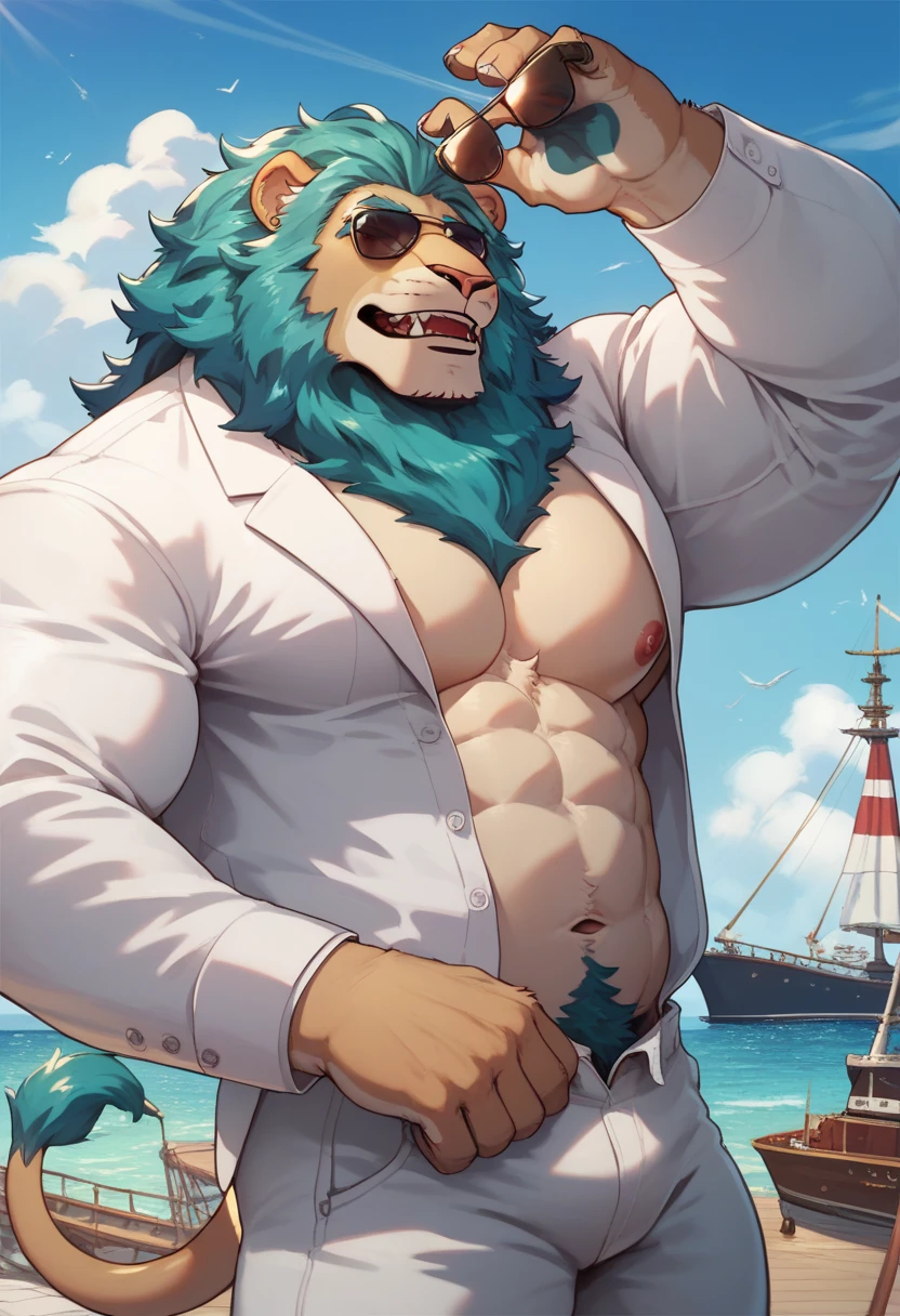 夏天、sea beach、Tight swimsuit、Bear orcs、Muscle tissue、Raised sexy、Underarms