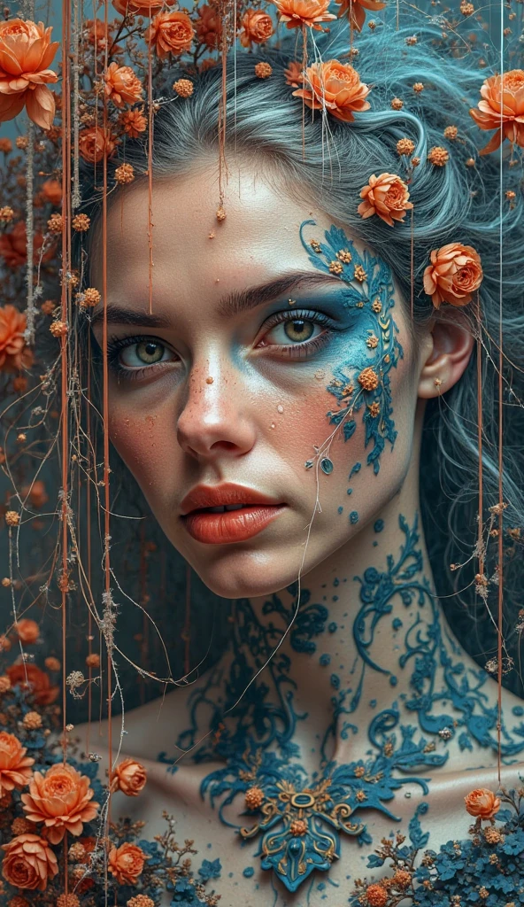 neck Tattoo, upbody, backview, from above, detailed background, by James Jean, best quality, masterpiece, very aesthetic, perfect composition, intricate details, ultra-detailed