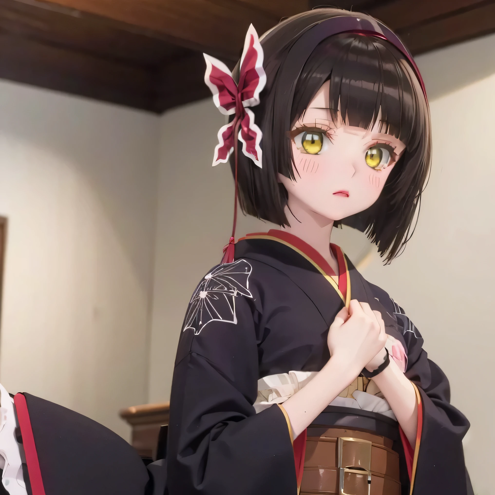 (highest quality,High resolution,masterpiece:1.2),Very detailed,Realistic,(Mio in a kimono,Beautiful fine details,Beautiful lip detail,Very detailed目と顔,Long eyelashes),Traditional Japanese,geisha,hairpin,Delicate embroidery,Floral,Sleeves flow,harmonious colors,Soft lighting(((((whole body)))))feet