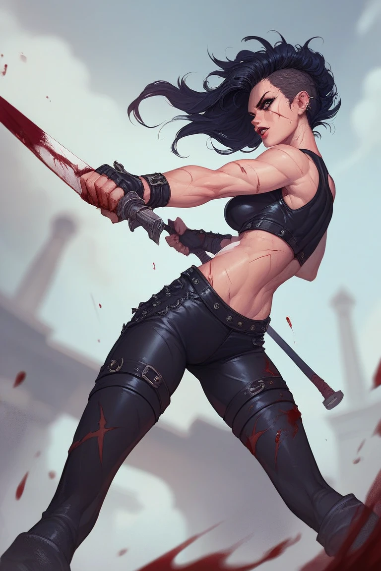 reaper of death holding a blood-filled scythe with a pig's head