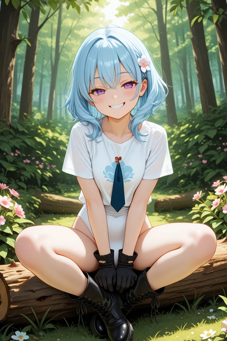 <lora:RomNeptuniaSeries-09:1>, (extremely detailed:1.1),(highly detailed:1.1),(best quality:1.1),(masterpiece:1.1), solo, 1girl, RomNeptunia, RomWSO, pink eyes, blue hair, (short hair with long locks), white gloves, flat chest, symbol-shaped pupils, white thighhighs, elbow gloves, (white leotard), white footwear, power symbol, outdoors, park, bench, sitting, full body