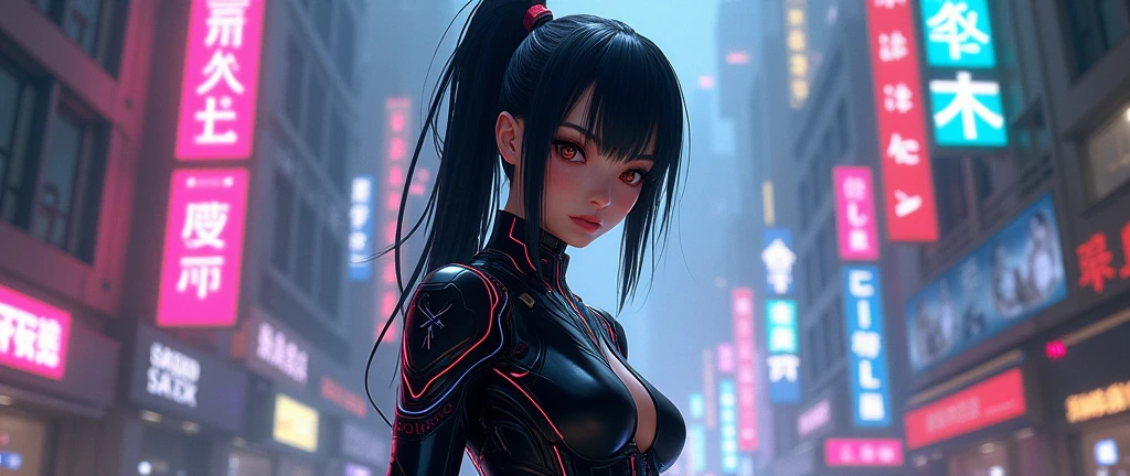 (obra maestra, Mejor calidad;1.3), extremadamente detallado ,ultra detallado,  1 chica,Solo,  doble cola,  pechos grandes, sonrisa maligna, gundam(RX78), Science fiction, mecha, , pelo azul, Solo, adorno para el pelo, pelo largo, doble cola, ojos dorados, joyas, pendientes, mirando al espectador,Antecedentes de la ciudad de Shinjuku,noche, Lots of neon signs, Base lunar, vestido detallado, minifalda micro,  Desde abajo, session,, tiro de busto,