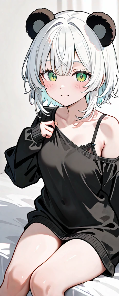 Grown-up girl, short white hair, Heteroromy, blue and purple eyes, cat ears, smirk, tight blue top, Shorts, tattoo, open belly, open breasts, Masterpiece, hiquality, 4k, HD, Good detail