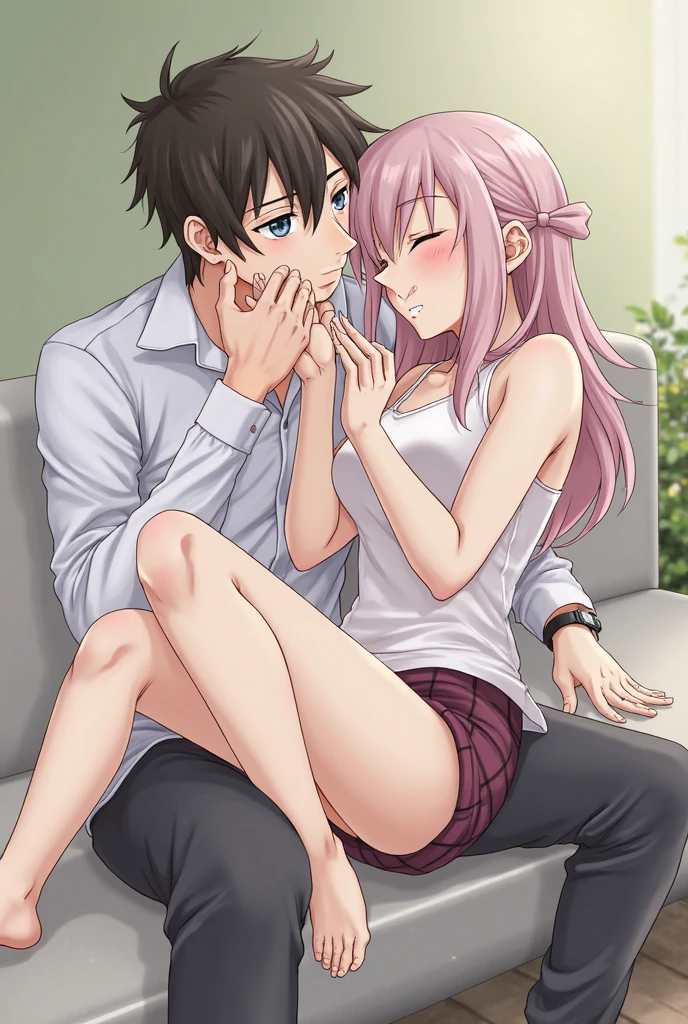 nsfw、On the bed、Massage the breasts、Touching the crotch、naked、Raped by a middle-aged man、Sex、Deep Kiss