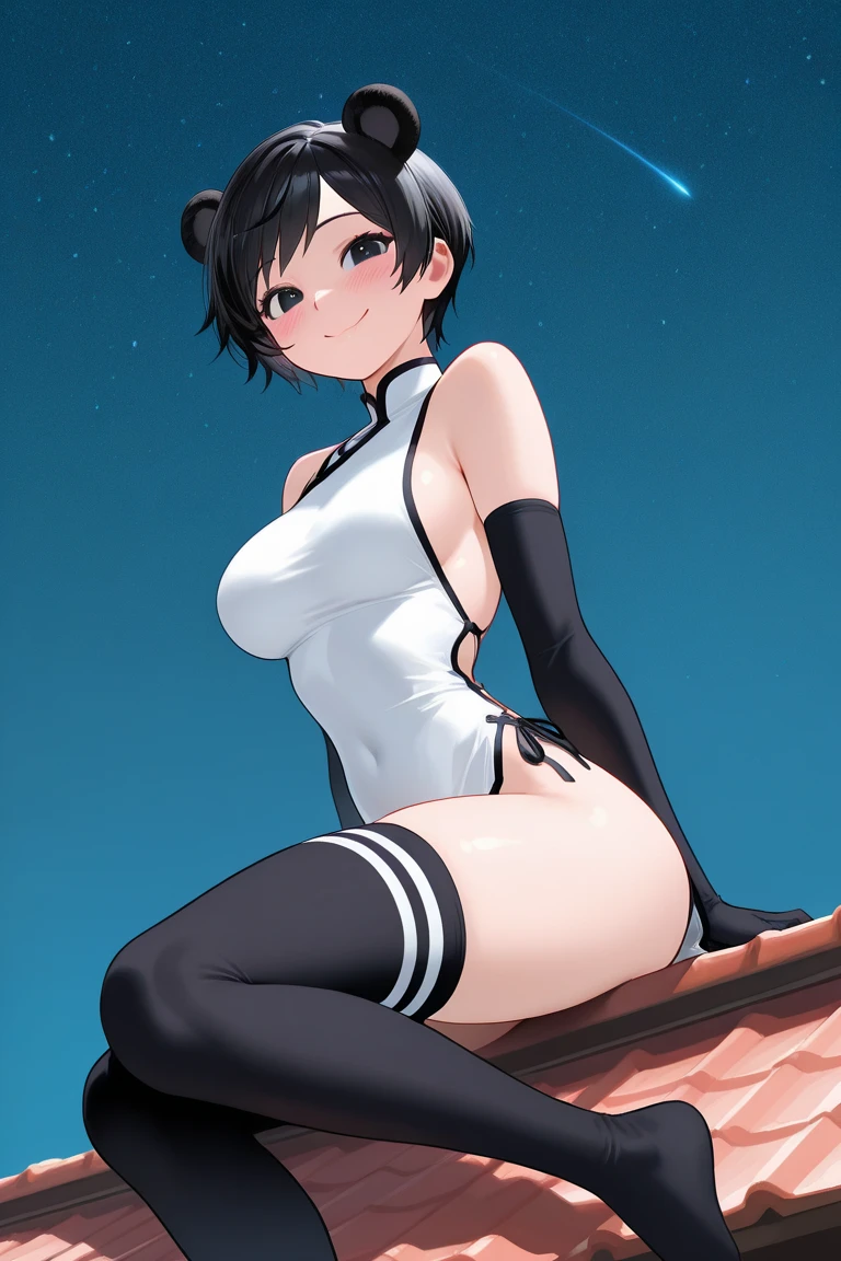 muste piece, best quality, 1 girl,brown hair, (black eye:1.2)、((Swimsuit))、((embarrassed expression))、((full moon))、((Photo from below))、(((boots)))、((short hair))、((C cup breasts))、((spread legs))、((Jill Valentine))、(((Brown pantyhose)))