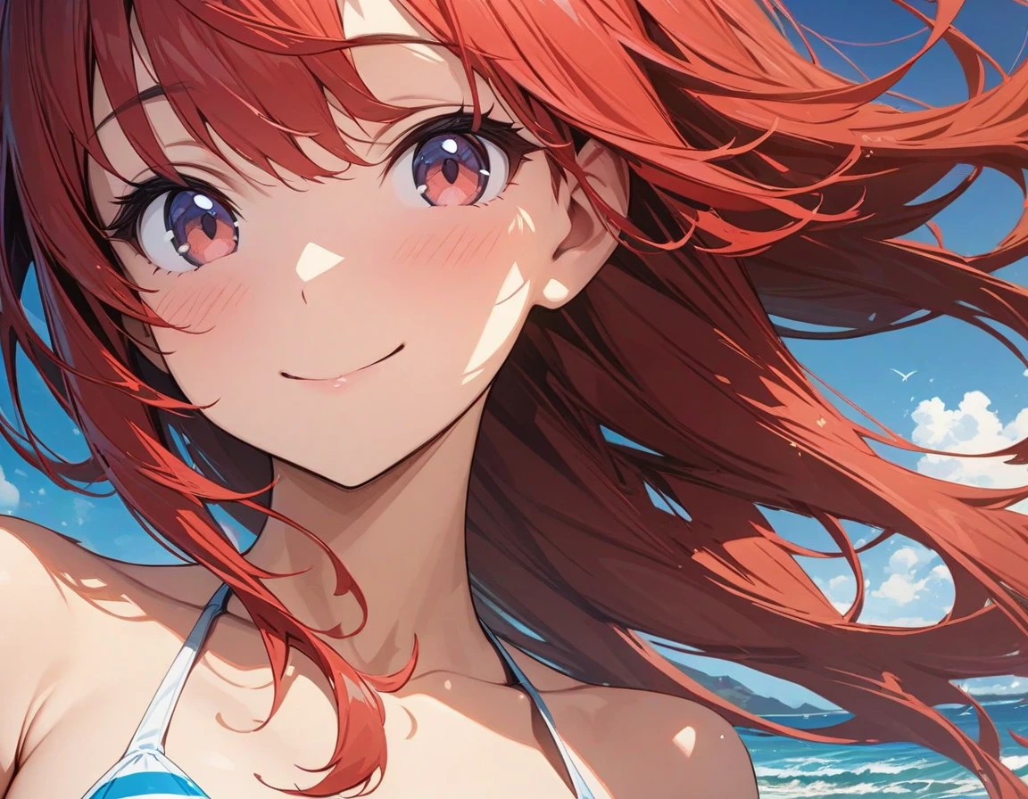 (That's horrible:1.3) Close photo, Cherry Nobody SD15, (Beautiful Face:1.1), (25 years:1.5), Fine grain, Dynamic pose, (Big eyes:1.0), (Toned body:1.1), (Long Wavy Hair:1.2), naked, wear (panties:1.1), Sandy Beach, (primary color:1.3)、(highest quality、masterpiece、High resolution、detailed)animeスタイル、flat style、(Shining Eyes、detailedBeautiful Face), BREAK,1 girl、anime