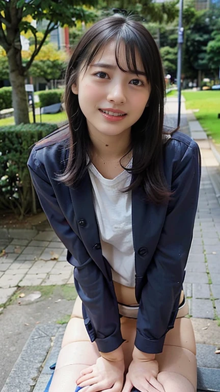 (masterpiece, highest quality:1.2), 8k, Young and beautiful girl,Official AR RAW Photos, (Baby Face)、Big tits in clothes、Clothing that emphasizes the shape of your chest、Show me your ears、photo shoot, Cute face, Thighs, After school classes, Looking at the audience、(Lure)、(smile:1.7)、(Round face:1.6)、, Film Grain, chromatic aberration, Sharp focus, Face Light, Bright lighting, 10 generations, Detailed face, Background blur、(18 year old high school girl:1.6)、Narrow waist、Sailor suit、cardigan、Navy blue mini skirt、(Lifting the skirt with one hand'hand of、Showing off her tiny white panties)、Spread your legs