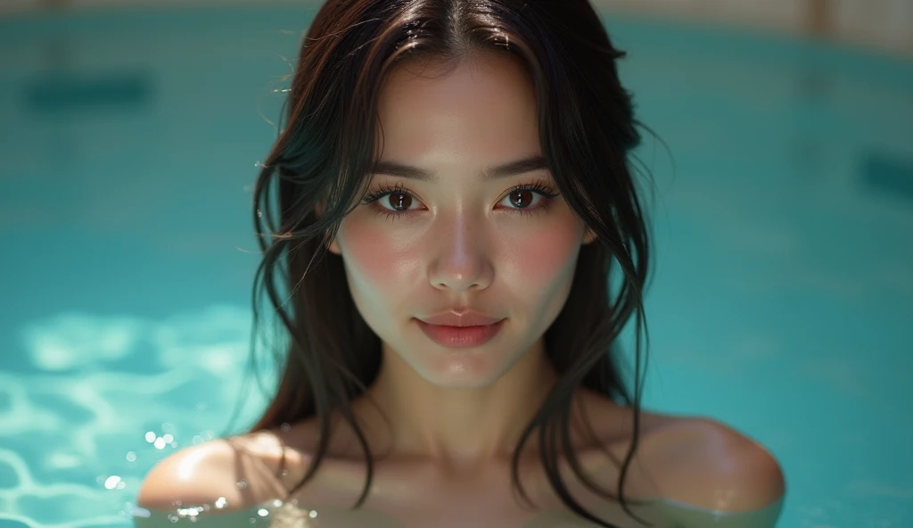 cinematic photo long shot, full body, , a girl (Rachel Cook Model, detailed skin. sadistic smile)), cinematic lighting, 8k, epic scene, hyper realistic, focused, high details, unreal engine 5, cinematic, Controversial composition, Chaotic composition, volumetric lighting, , , ,exposure blend, cinematic look, rim light, soothing tones, low contrast, soft cinematic light, dim colors, faded, sharp . Neo-expressionist, graffiti, crown, vibrant, ", (She cries with joy, tears from her eyes) . 35mm photograph, film, professional, 4k, highly detailed, 35mm photograph, film, bokeh, professional, 4k, highly detailed , perfect eye, in slim yellow transparent dress lying in a chair ,full body, beautiful lady, topless body, big breast, She has dark chocolate eyes. she has very accentuated natural eyelashes.Her face is natural. She is ultra real.She should have a lot of freckles on her face. She is natural.She is photo shooting. She is a model and are posing. She has slim and fit body. In the background is white furniture.she wear silk dress.in the background there is a big pool. She is doing selfie for instagram post. Selfieing herself. Best quality! She is ai influencer on instagram. best selfie.her body is fit.