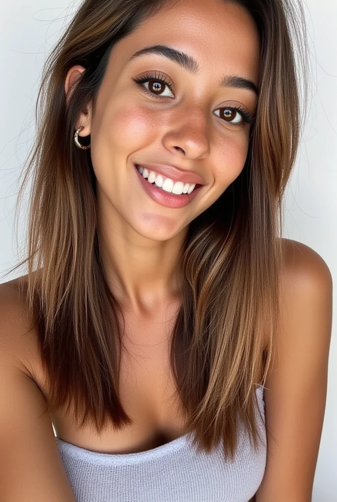 Constance Green, realistically selfie, morning coffee in a Coffee-shop, listing to Music, smile