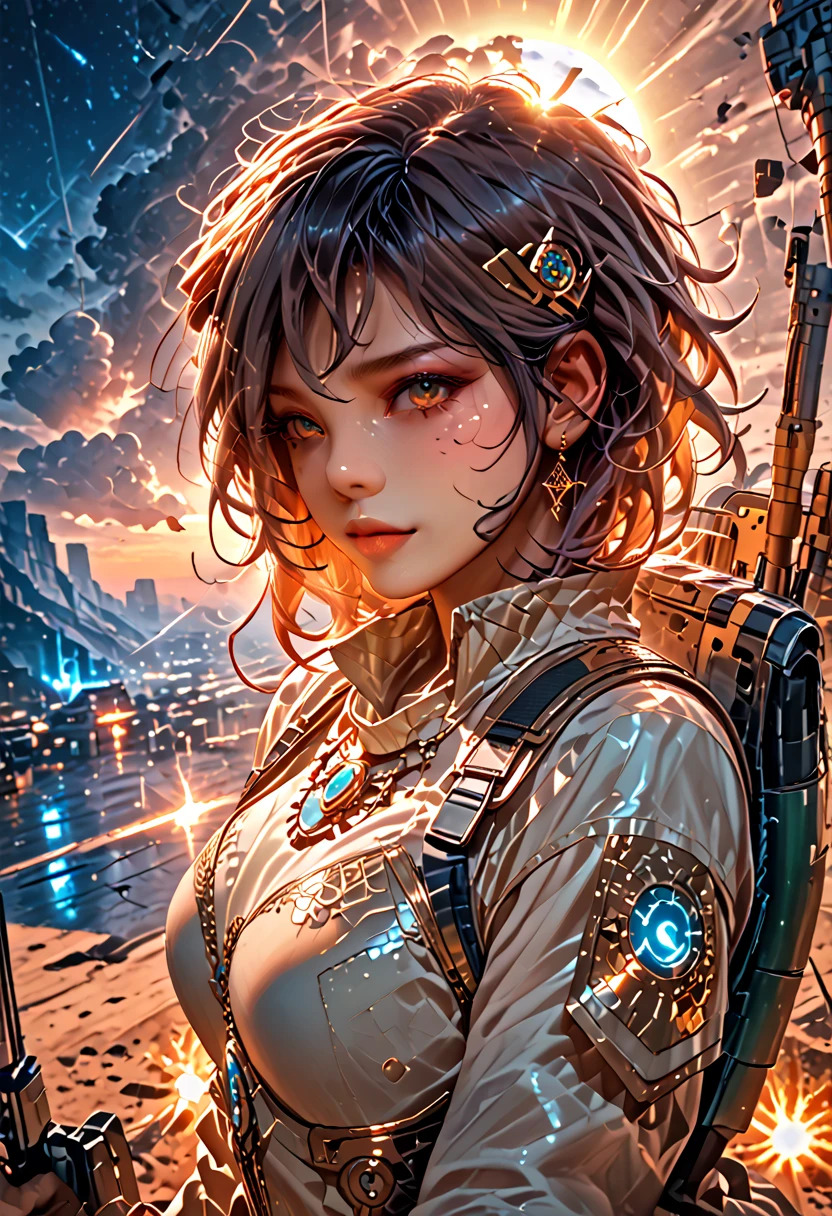 (( angle of 180 ºSpace Warrior , in a fighting position ultra realistic image 1.5 HD. Original and Dynamic Texture classic science fiction movies 1.4 ) (details in the more focused eyes 1.3 luz leve , details in the hands and arms worked 1.5 in its movements , Cinematic concept , Ambient lighting Sun and `Planets in the background also full))