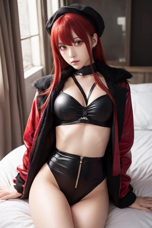 Highest quality, masterpiece, High resolution, 一人in, {Sichuan wind_Kantai Collection:1.15}, length_hair, red_hair, ribbon, hairband, hair_ribbon, 前hair, Ahoge, twintails, Side Lock, low_twintails, asymmetrical_前hair, very_length_hair, smile, green_eye, Seraphim, Sleeveless, hair_flap, 1 Girl, black_gloves, Braiding, Cape, elbow_gloves, fingerless_gloves, gloves, looking for_in_Audience, scarf, School_uniform, twin_Braidings, yellow_eye, neckerchief, skirt, torpedo, mechanical, Open_mouth, pleined_skirtリフト, (panties), (panties), (bra), (In underwear), (Flashy underwear), (lingerie),