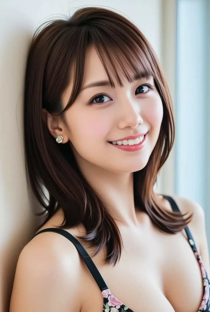 (masterpiece)、((top-quality))、(ultra-detailliert)、((extremely delicate and beautiful))、(((incredibly absurdness)))、((perfect bodies)))、1girl in、独奏、A dark-haired、{{{maternal}}}、Medium chest、Happy smile、white t-shirts、mare+Background with、Sun flower、dynamic ungle、female focus on、{Particles of light}、细致Background with、((paul hedley)))、Soft lighting、Evening glow、Orange sunset、Happy smile、Live action、realisitic、Looking at the camera、Angle from above、cute smile face、the background is blurred.