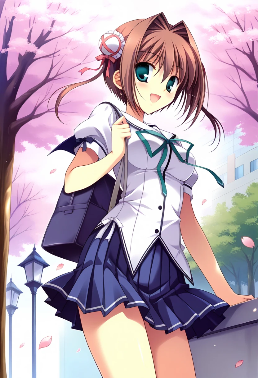 Asakura_Yume,Brown Hair,Medium chest,Aqua Eye,White skin,In town,Sleeveless_sweater,mini skirt,