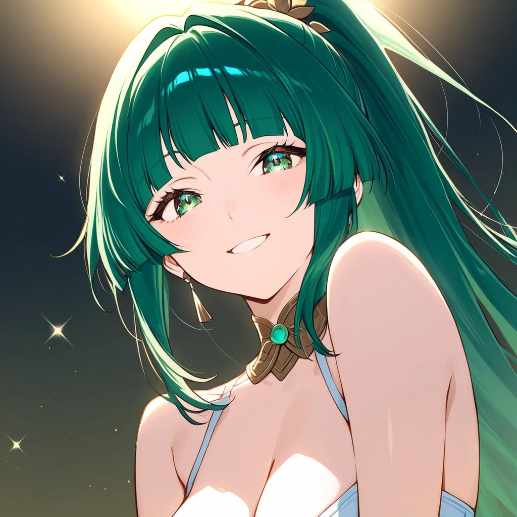 (masterpiece)、(absurdres)、(ultra detailed)、(shiny dark green hair)、(solo girl)、(dark green eyeiddle breast:0.9、(straight long hair、BREAK,(off shoulder colorful jacket,white bikini),BREAK,sunglasses on a head、half-closed eyes,from front,pout:1.1、southern Island beach、blush,Starry Sky、moonlight,