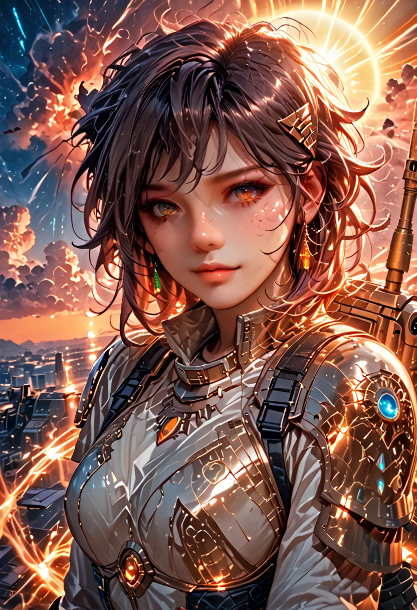 (( angle of 180 ºSpace Warrior , in a fighting position ultra realistic image 1.5 HD. Original and Dynamic Texture classic science fiction movies 1.4 ) (details in the more focused eyes 1.3 luz leve , details in the hands and arms worked 1.5 in its movements , Cinematic concept , Ambient lighting Sun and `Planets in the background also full))