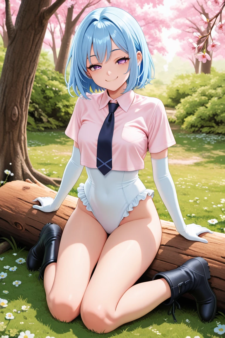 ((masterpiece)), (highest quality), Official Art, Extremely detailed CG, unity 8k wallpaper, Ultra-detailed, 1 Girl, Elio, Fish girl, Head fin, Purple Eyes, Blue Hair, Medium Hair, bangs, Side Blade, Single Blade, Eyebrows visible through hair, Hair between the eyes, Small breasts, tight-lipped, (masterpiece, best quality:1.2),illustration,8k,hd,1girl,solo,upper body,(portrait:1.2), flat-chested:1.54, skirt,bow,pleated skirt,white shirt,red bowtie,short sleeves,ponytail,blue skirt,bangs,hair ribbon,collared shirt,parted bangs,white thighhighs,blue hair bow,blue eyes, (summer sailor uniform, serafuku, red butterfly tie, naby pleated micro skirt, celeste string panties), sitting, squatting, spreading legs, (((torn clothes, dripping wet clothes)))