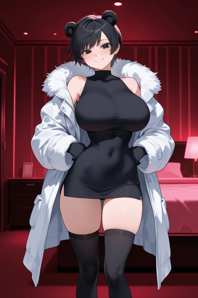 1girl,matoiboss,long hair, spiky hair ,mature woman, milf,white fur coat,red eyes, blush, lipstick, fur trim, mature female, gloves, fur-trimmed coat, masterpiece, best quality, highly detailed, breasts, nude,
thighs, open robe, nipples, parted lips, ,pose , evil smile, smile, (nsfw) not safe for work, lipstick ,
pussy, hold a handgun, bedroom, standing
