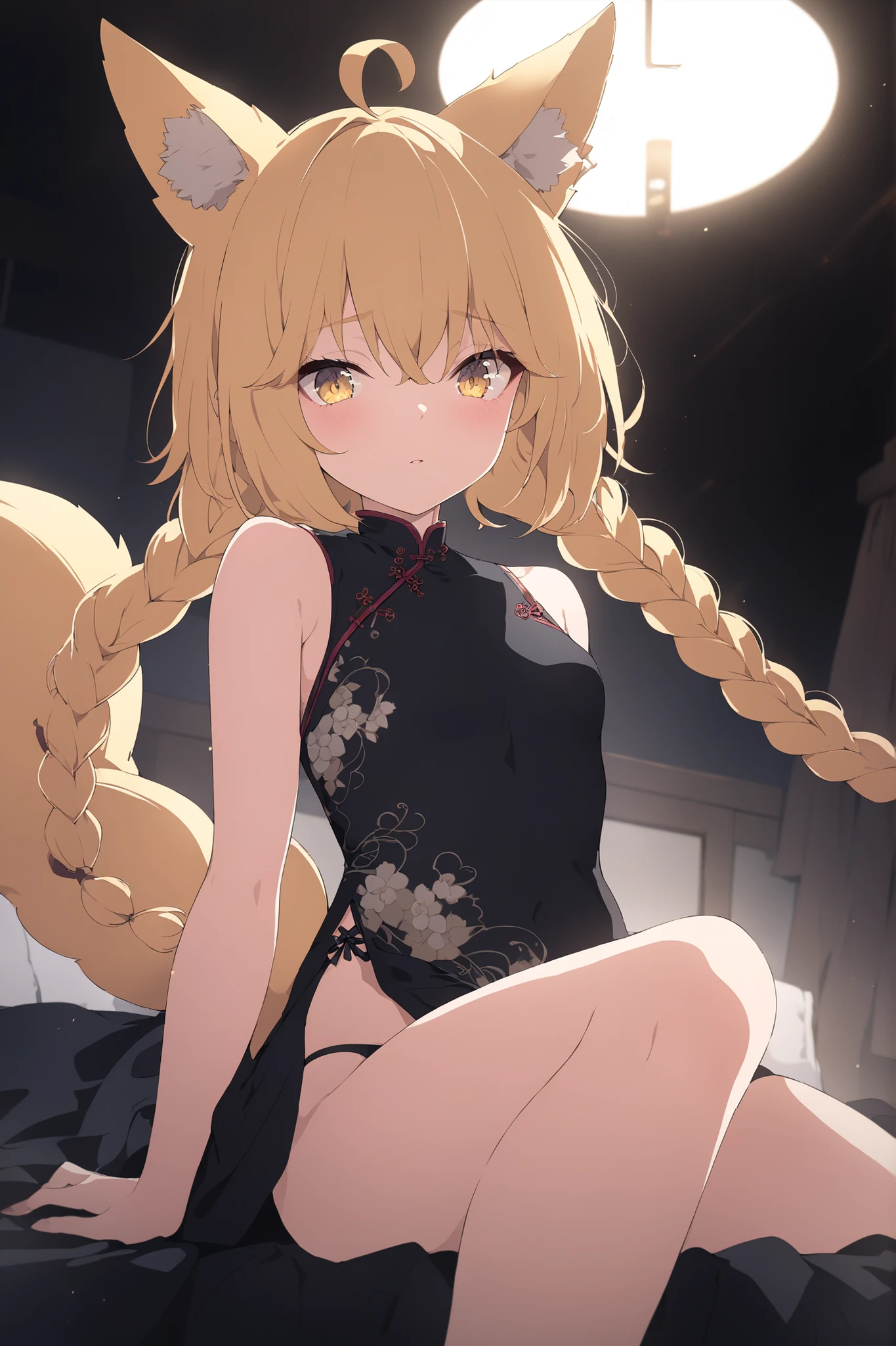 On a rooftop at dusk, Katsuki Bakugo stands tall in his black and orange hero costume. His spiky blond hair gently moves in the evening breeze as he gazes ahead with focused determination.
Approaching from behind, Jun Hime moves quietly. She wears a flowing dress that gracefully sways with her steps, her long dark hair cascading down. With a gentle boldness, she surprises Katsuki by wrapping her arms around him, resting her cheek against his back.
Katsuki initially shows surprise, his stiff posture gradually softening. His expression shifts from initial shock to a mixture of emotions.
The background features a quiet urban landscape with distant lights and a starry sky, enhancing the intimate moment between the two characters.